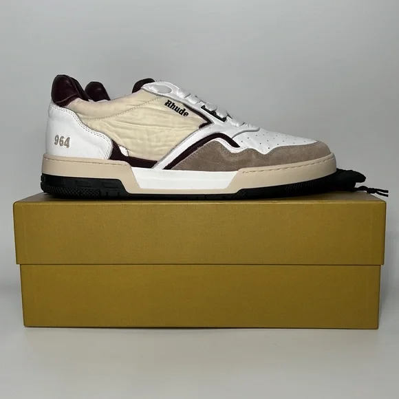 ❌SOLD❌ Rhude Racing Sneaker in White, Maroon, & Beige - Picture 2 of 12